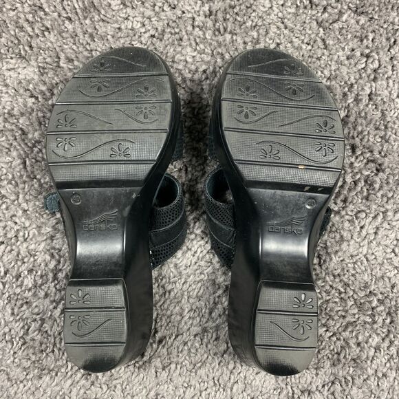 Dansko Jessie Sandals Black Leather Lizard Slip On Slide Heels Buckle EU 40 - Picture 7 of 8